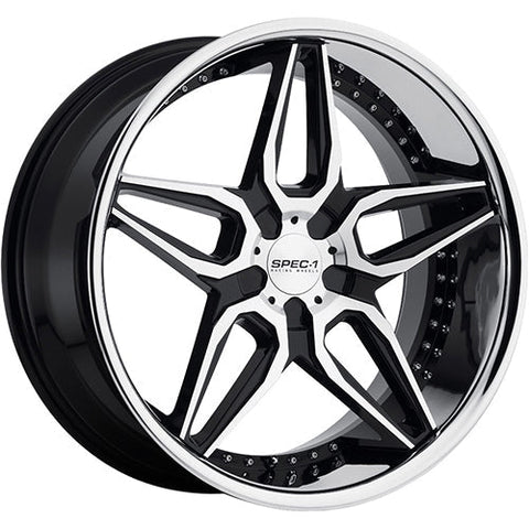 Spec-1 Wheels SSL-301 Gloss Black w/ Machined Spoke Faces and a Chrome Stainless Steel Lip 22x9 | 5x120 (A0076-22905120+30GBM)