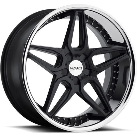 Spec-1 Wheels SSL-301 Gloss Black w/ Chrome Stainless Steel Lip 22x10.5 | Blank (A0076-22105BL+20GBM)