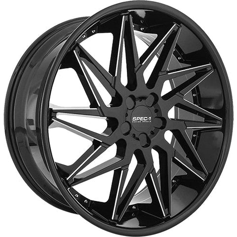 Spec-1 Wheels SPL-003 Gloss Black w/ Milled Spoke Edges 24x9 | 5x114.3 (SPL00324901635GBML)