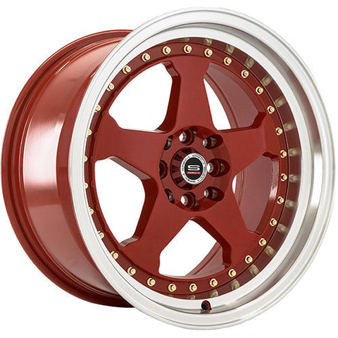 Spec-1 Wheels SPT-21 Red w/ Machined Lip and Gold Rivets 17x8 | 4x100/4x114.3 (SPT211780930RML)