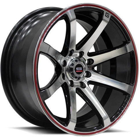 Spec-1 Wheels SPT-17 Gloss Black w/ Machined Face and a Red Lip Stripe 15x8 | 4x100/4x114.3 (STR7S-1580920GBML)