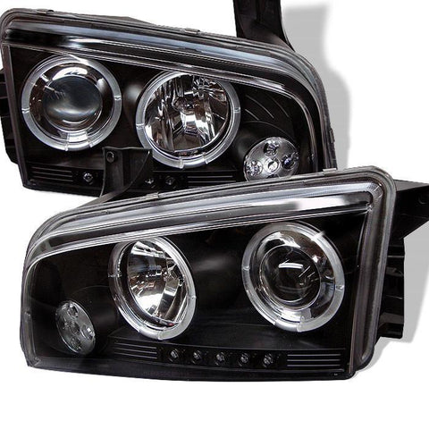Spyder Auto Dodge Charger 06-10 Projector Headlights - Halogen Model Only ( Not Compatiable With Xenon/HID Model ) - LED Halo - LED ( Replaceable LEDs ) - Black -  High H1 (Included) - Low 9006 (Not Included) - Modern Automotive Performance
