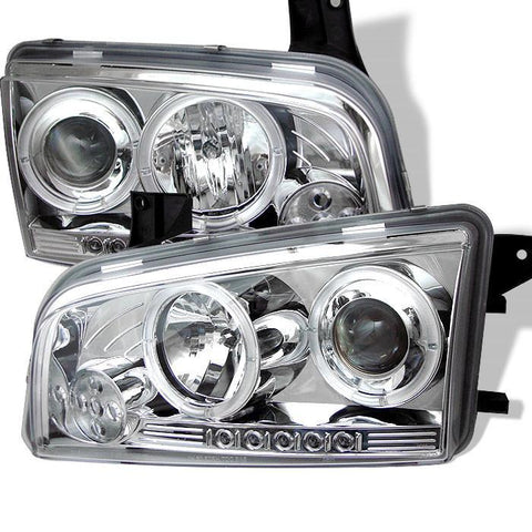 Spyder Auto Dodge Charger 06-10 Projector Headlights - Halogen Model Only ( Not Compatiable With Xenon/HID Model ) - LED Halo - LED ( Replaceable LEDs ) - Chrome -  High H1 (Included) - Low 9006 (Not Included) - Modern Automotive Performance
