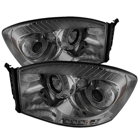 Spyder Auto  Dodge Ram 1500 06-08 / Ram 2500/3500 06-09 Projector Headlights - LED Halo - LED ( Replaceable LEDs ) - Smoke - High H1 (Included) - Low H1 (Included) - Modern Automotive Performance
