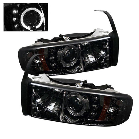 Spyder Auto  Dodge Ram 1500 94-01 / Ram 2500/3500 94-02 Projector Headlights - ( Do Not Fit Sport Model ) - LED Halo - LED ( Replaceable LEDs ) - Smoke - High H1 (Included) - Low H1 (Included) - Modern Automotive Performance
