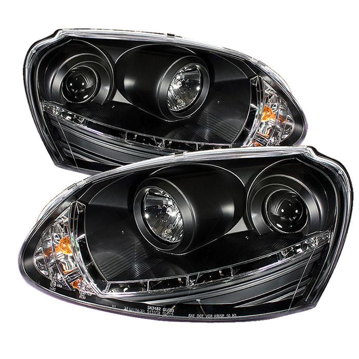2006-2009 VW Rabbit Black Halo + LED DRL Projector Headlights - 444 2006-2009 VW Rabbit Black Halo + LED DRL Projector Headlights - 444