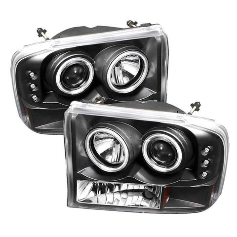 Spyder Auto Ford F250 Super Duty 99-04 / Ford Excursion 00-04 1PC Projector Headlights - Version 2 - CCFL Halo - LED ( Replaceable LEDs ) - Black - High H1 (Included) - Low H1 (Included) - Modern Automotive Performance
