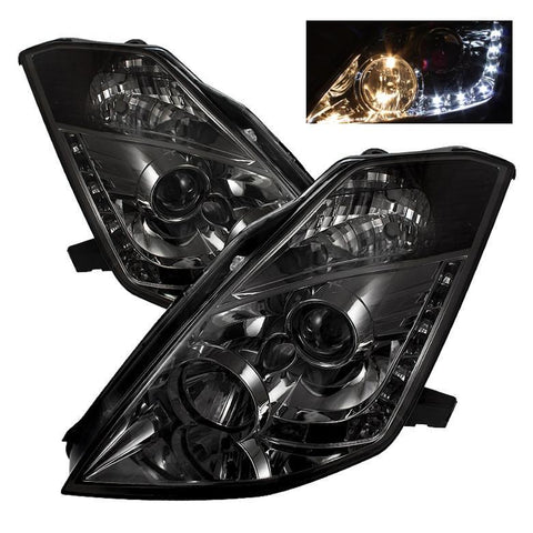 Spyder Auto  Nissan 350Z 03-05 Projector Headlights - Halogen Model Only ( Not Compatible With Xenon/HID Model ) - DRL - Smoke - High H1 (Included) - Low H7 (Included) - Modern Automotive Performance
