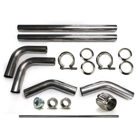 Squirrelly 2.5" 304 Stainless Mandrel Bend DIY Kit Exhaust V-Band Clamp Flex Pipe 90 45 O2