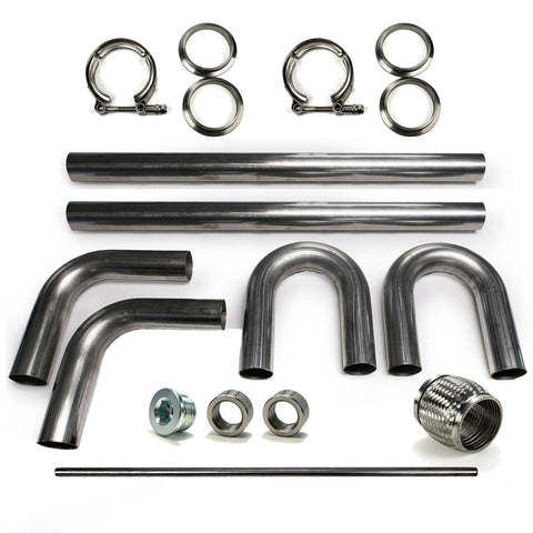 Squirrelly 2.5" 304 Stainless Mandrel Bend DIY Kit Exhaust V-Band Clamp Flex Coupler 90 180