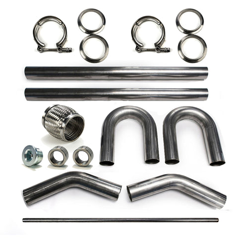 Squirrelly 2.5" 304 Stainless Mandrel Bend DIY Kit Exhaust V-Band Clamp Flex Coupler 45 180