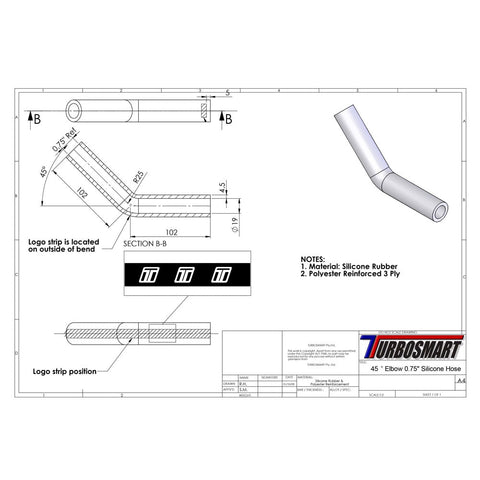 Turbosmart 45deg Elbow 0.75" (TS-HE45075-BK)