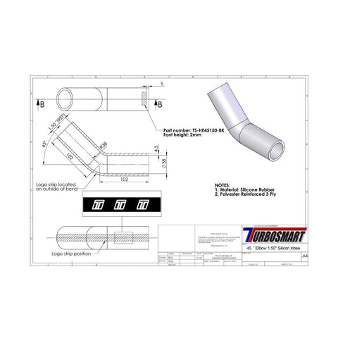 Turbosmart 45deg Elbow 1.50" (TS-HE45150-BK)