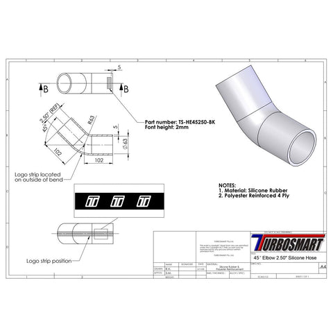 Turbosmart 45deg Elbow 2.50" (TS-HE45250-BK)