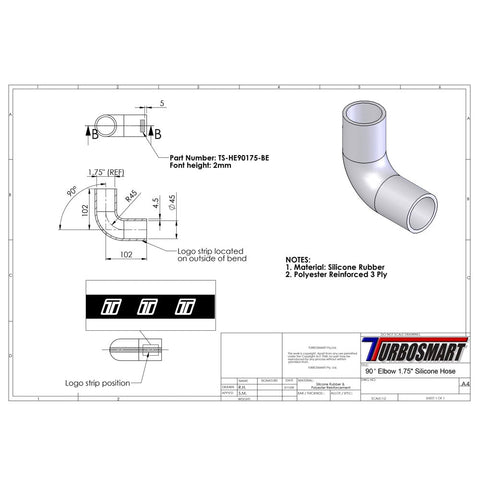 Turbosmart 90deg Elbow 1.75" (TS-HE90175-BE)