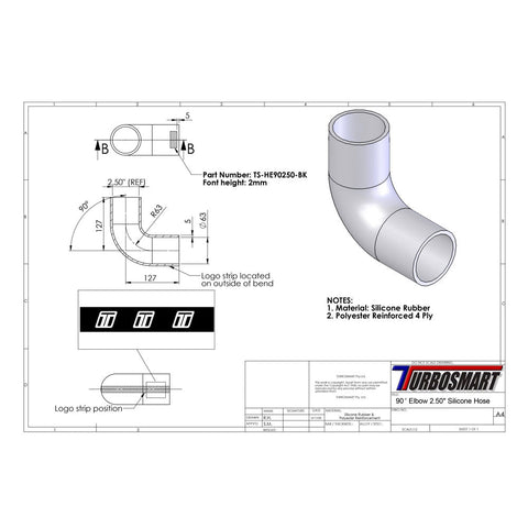 Turbosmart 90deg Elbow 2.50" (TS-HE90250-BE)