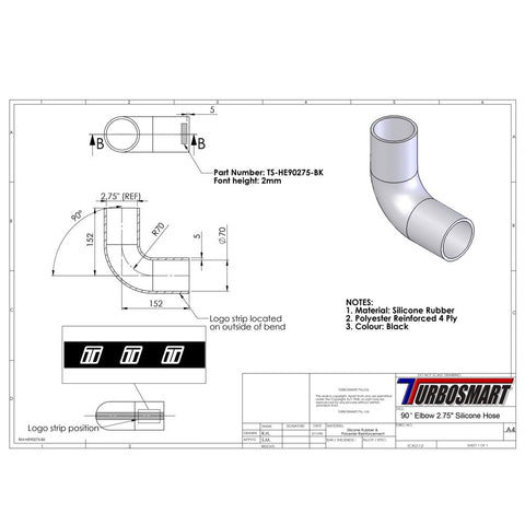 Turbosmart 90deg Elbow 2.75" (TS-HE90275-BE)