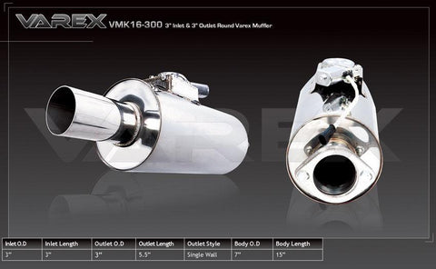 VAREX Universal Round Muffler 3" Inlet / 3" Outlet (VMK16-300)