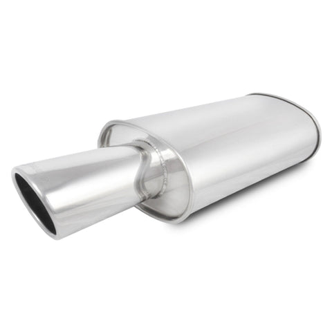 Vibrant StreetPower Turbo Oval Muffler with 4in Round Tip Angle Cut Rolled Edge - 3in inlet I.D. (1042)