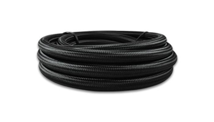 Vibrant 20ft Roll of Black Nylon Braided Flex Hose | -6an / ID