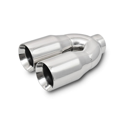 Vibrant 2.5in ID Dual 3.5in OD Round Stainless Steel Exhaust Tips - Double Wall, Straight Cut (1339)