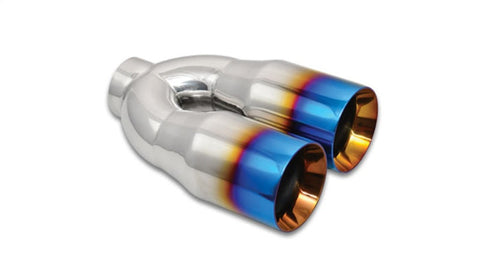 Vibrant Performance 2.5in ID 3.5in OD Dual Outlet Weld-On Exhaust Tips with Burnt Blue Finish (1339B)