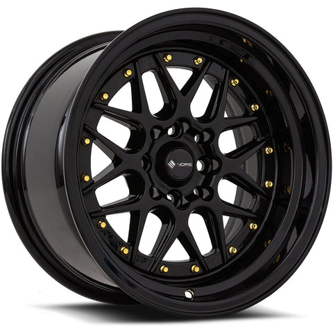 Vors Wheels VR7 Black w/ Gold Rivets 16x8 | 4x100/4x114.3 (VR0716808H20BK)